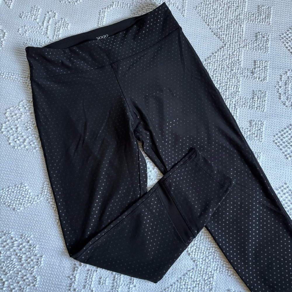 Vogo Athletica womens size L black polka dot leggings with‎ mesh cutout detail